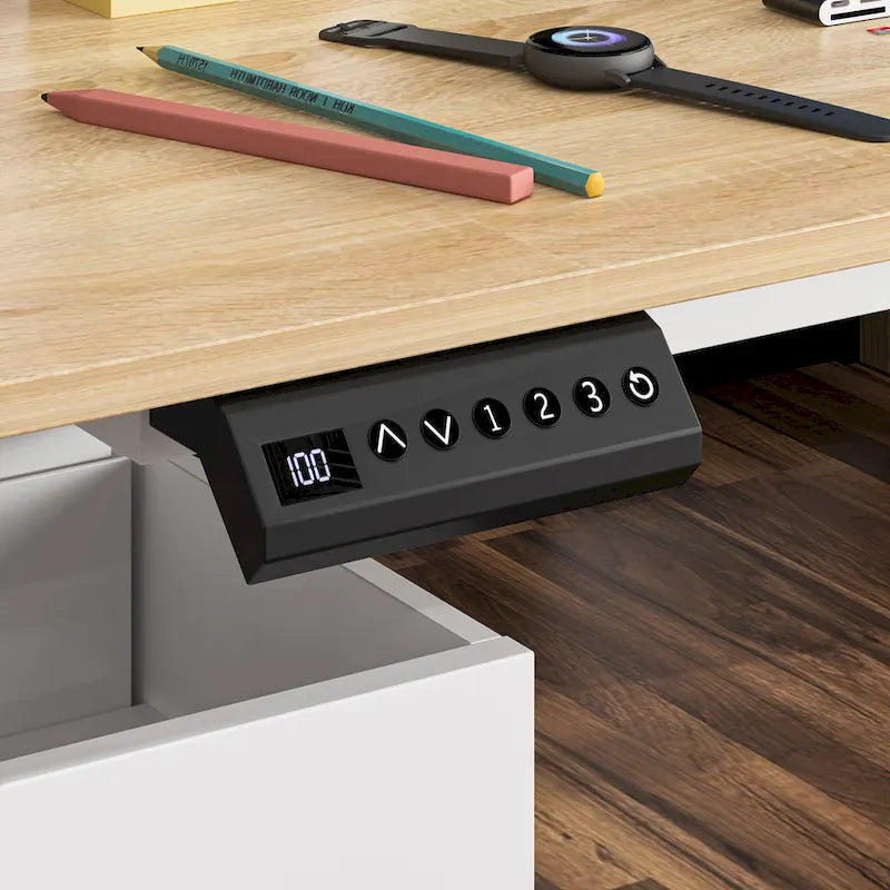 Escritorio de oficina de altura ajustable de 63" – Ergonómico para sentarse y levantarse con almacenamiento