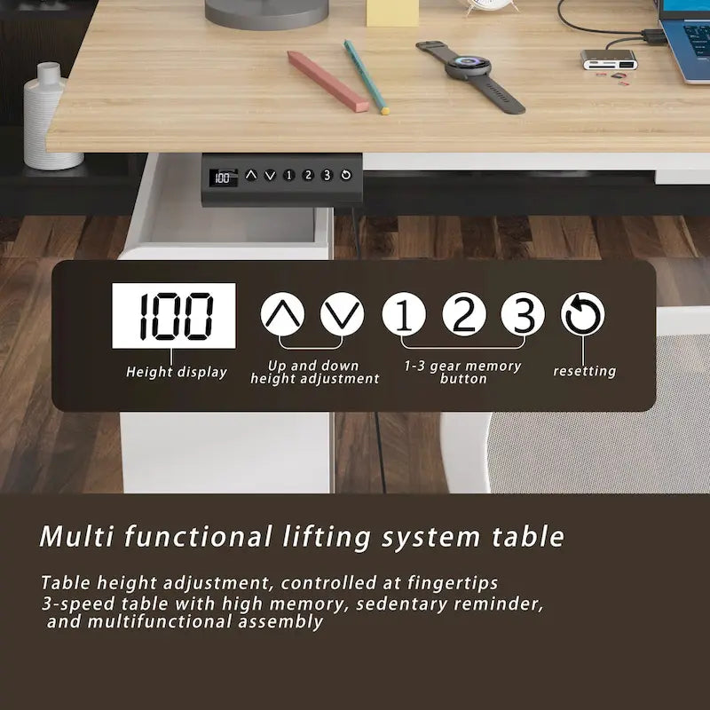 Escritorio de oficina de altura ajustable de 63" – Ergonómico para sentarse y levantarse con almacenamiento
