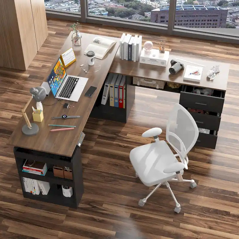 Escritorio de oficina de altura ajustable de 63" – Ergonómico para sentarse y levantarse con almacenamiento