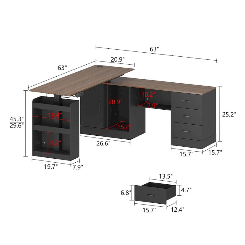Escritorio de oficina de altura ajustable de 63" – Ergonómico para sentarse y levantarse con almacenamiento