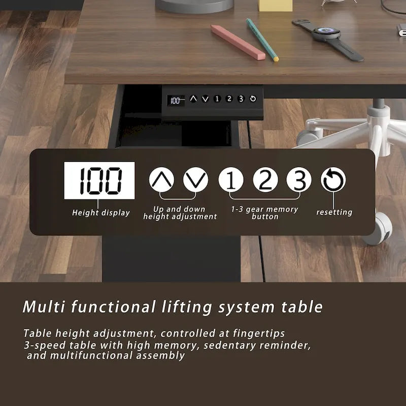 Escritorio de oficina de altura ajustable de 63" – Ergonómico para sentarse y levantarse con almacenamiento