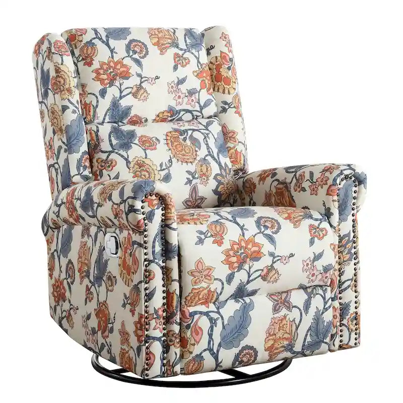 Sillón reclinable manual Floral Wingback – Giratorio, Balancín y Deslizante