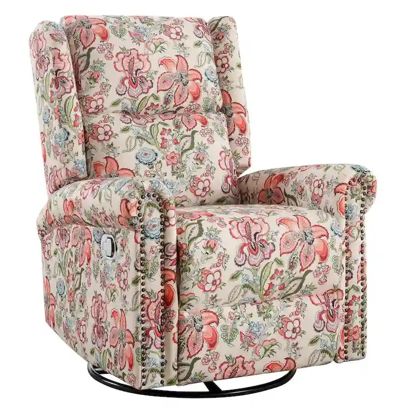 Sillón reclinable manual Floral Wingback – Giratorio, Balancín y Deslizante