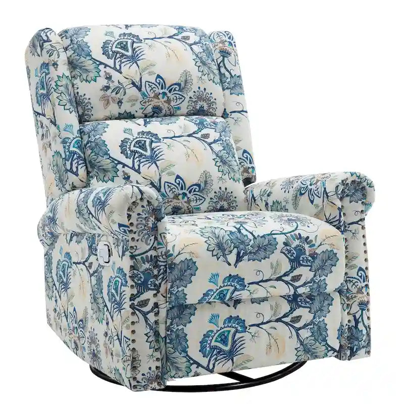 Sillón reclinable manual Floral Wingback – Giratorio, Balancín y Deslizante