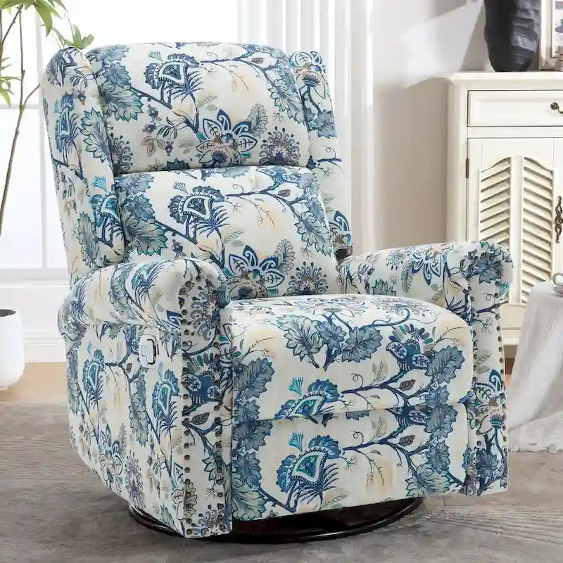 Sillón reclinable manual Floral Wingback – Giratorio, Balancín y Deslizante