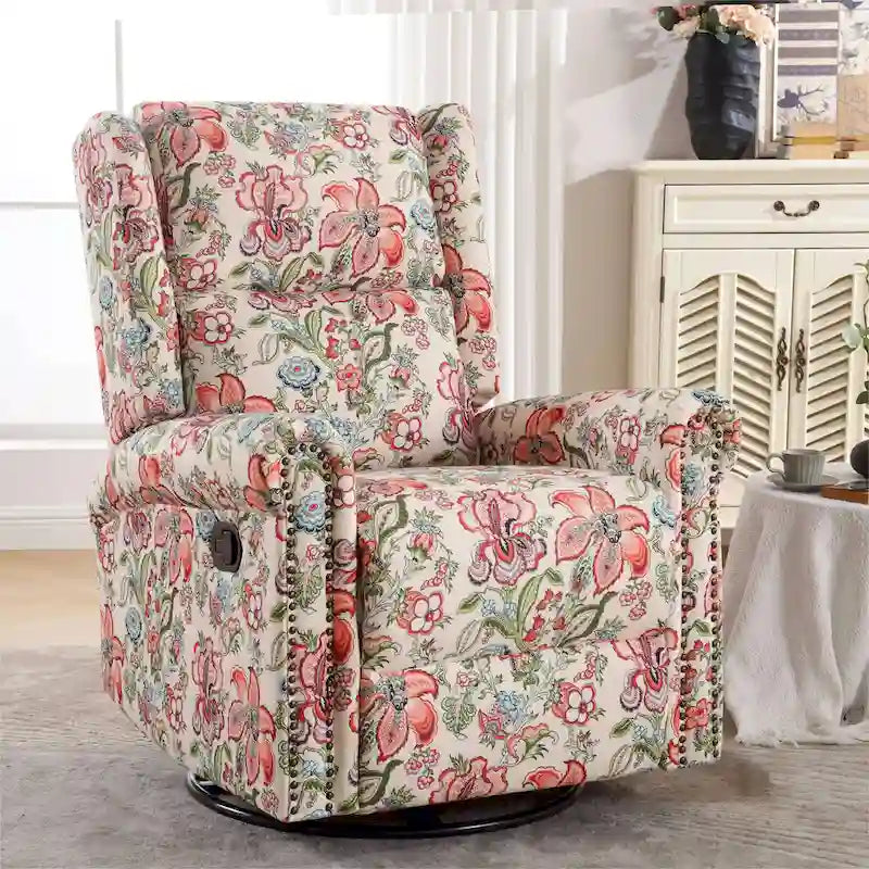 Sillón reclinable manual Floral Wingback – Giratorio, Balancín y Deslizante