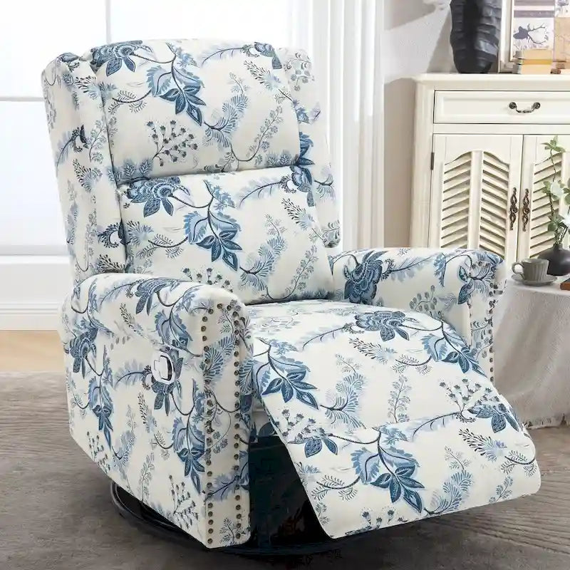Sillón reclinable manual Floral Wingback – Giratorio, Balancín y Deslizante
