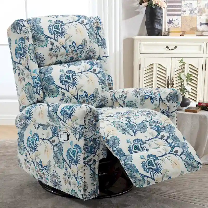 Sillón reclinable manual Floral Wingback – Giratorio, Balancín y Deslizante