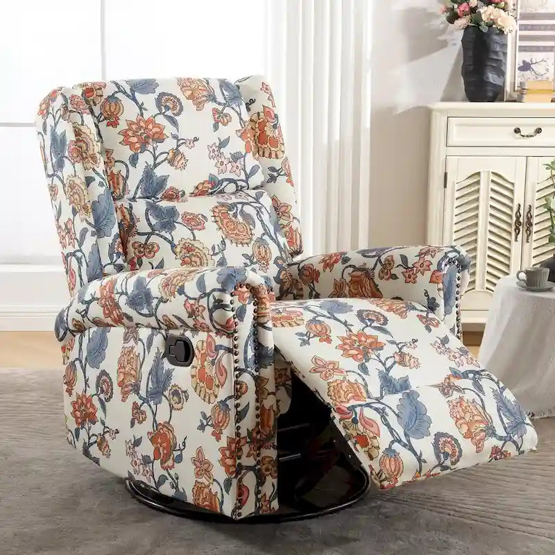 Sillón reclinable manual Floral Wingback – Giratorio, Balancín y Deslizante