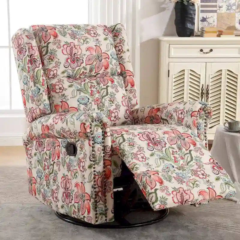 Sillón reclinable manual Floral Wingback – Giratorio, Balancín y Deslizante