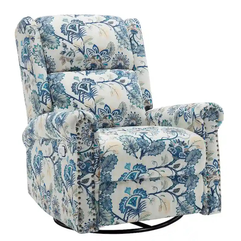 Sillón reclinable manual Floral Wingback – Giratorio, Balancín y Deslizante