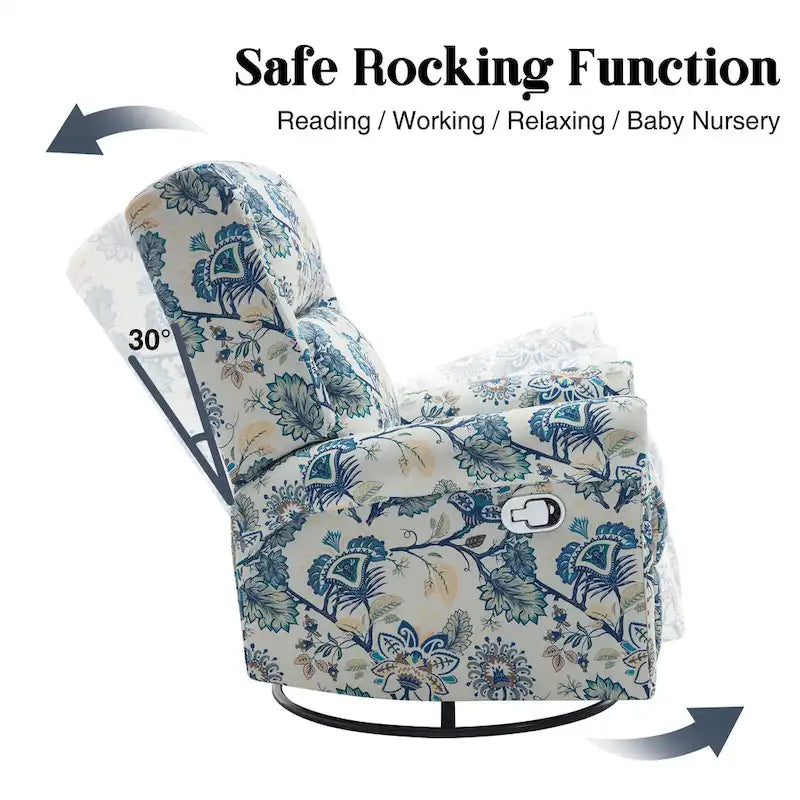 Sillón reclinable manual Floral Wingback – Giratorio, Balancín y Deslizante