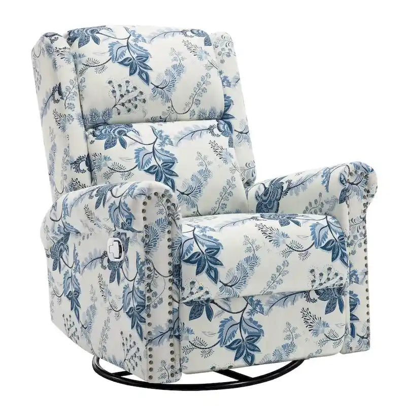 Sillón reclinable manual Floral Wingback – Giratorio, Balancín y Deslizante