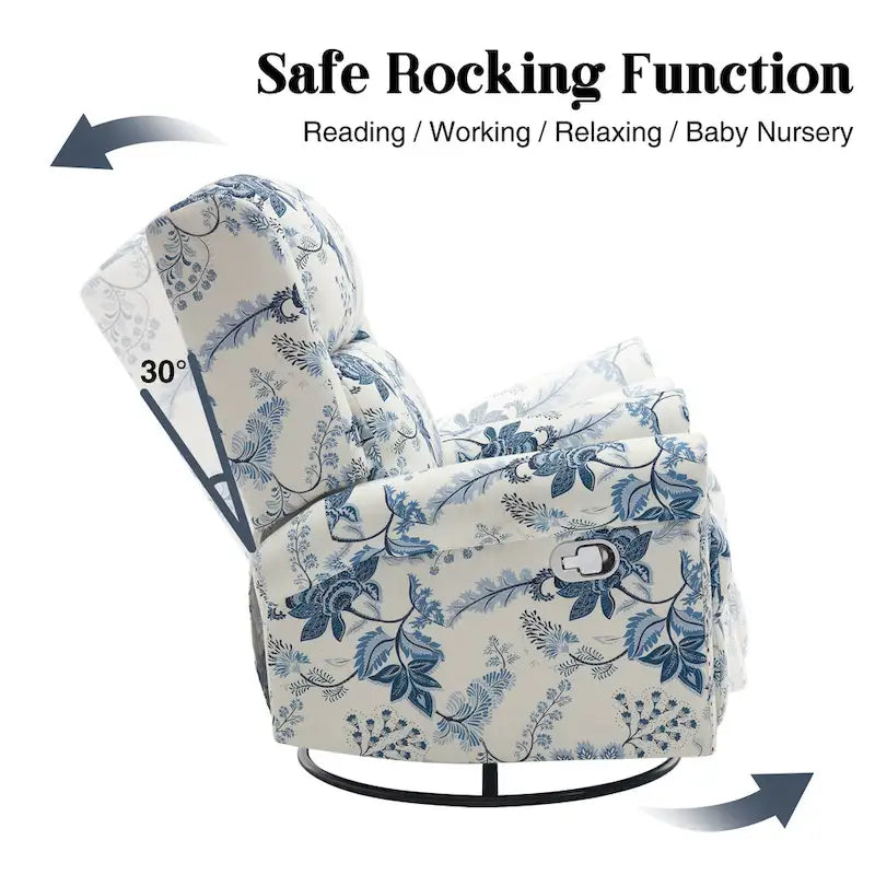 Sillón reclinable manual Floral Wingback – Giratorio, Balancín y Deslizante