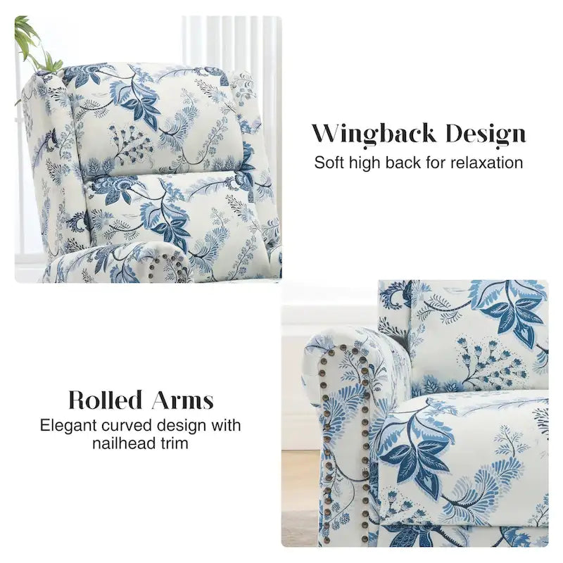 Sillón reclinable manual Floral Wingback – Giratorio, Balancín y Deslizante