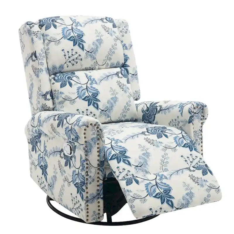 Sillón reclinable manual Floral Wingback – Giratorio, Balancín y Deslizante