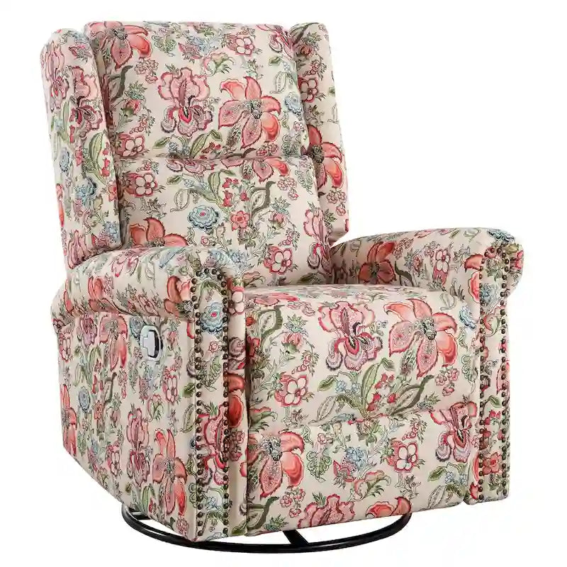 Sillón reclinable manual Floral Wingback – Giratorio, Balancín y Deslizante