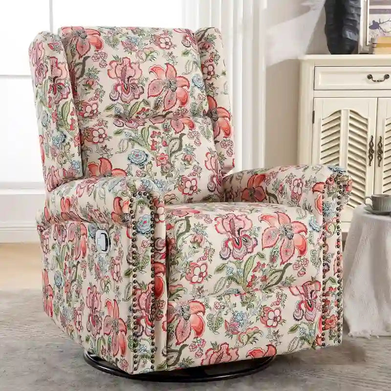 Sillón reclinable manual Floral Wingback – Giratorio, Balancín y Deslizante