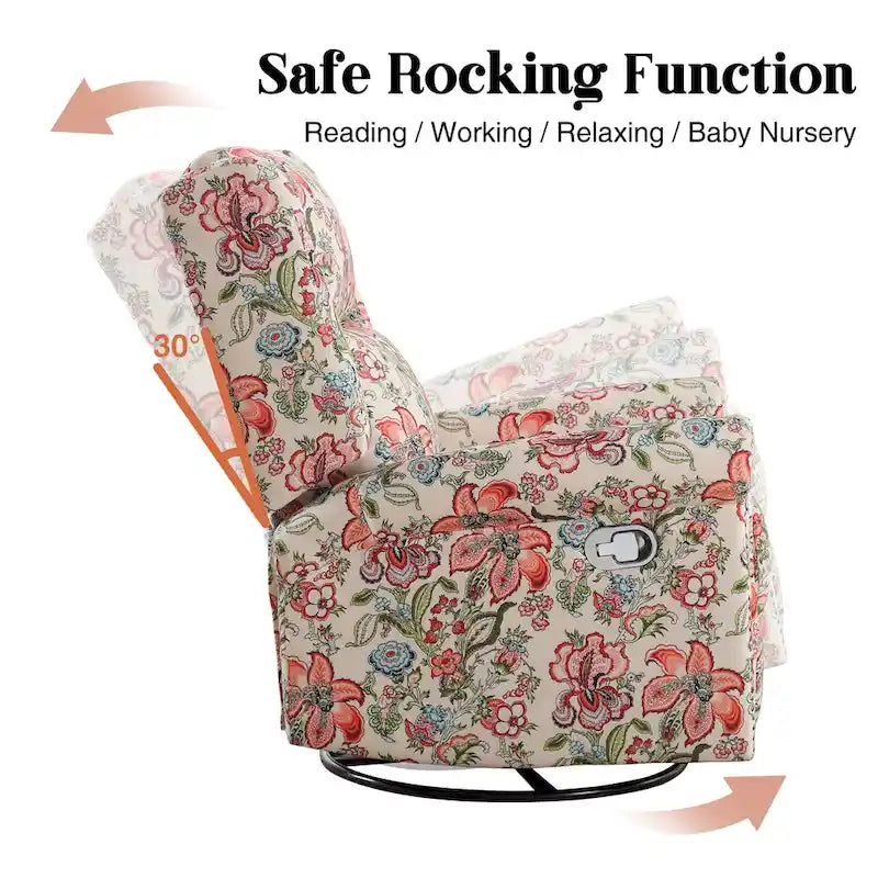 Sillón reclinable manual Floral Wingback – Giratorio, Balancín y Deslizante