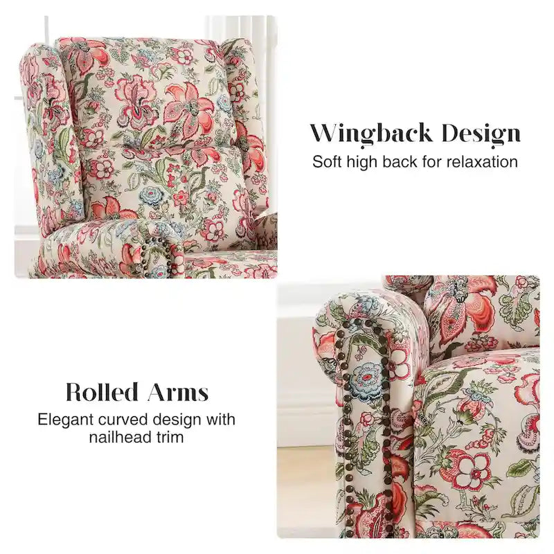 Sillón reclinable manual Floral Wingback – Giratorio, Balancín y Deslizante