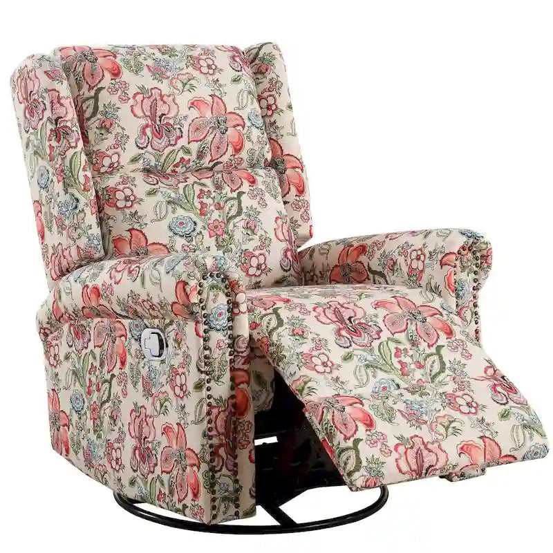 Sillón reclinable manual Floral Wingback – Giratorio, Balancín y Deslizante