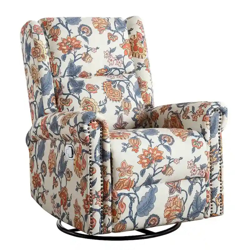 Sillón reclinable manual Floral Wingback – Giratorio, Balancín y Deslizante