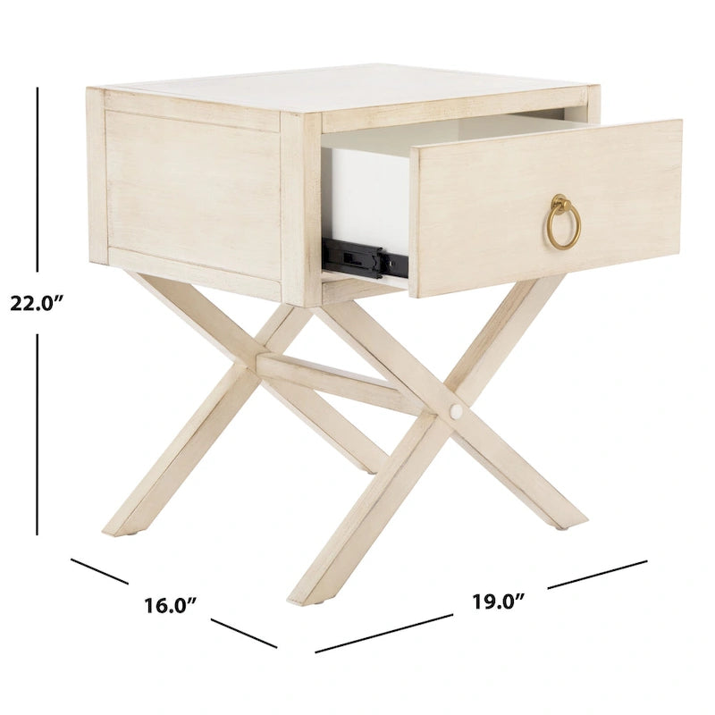 Mesa de Noche Auxiliar de 1 Cajón Estilo Campaña – Madera de Acacia, 4 Colores