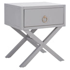 Mesa de Noche Auxiliar de 1 Cajón Estilo Campaña – Madera de Acacia, 4 Colores