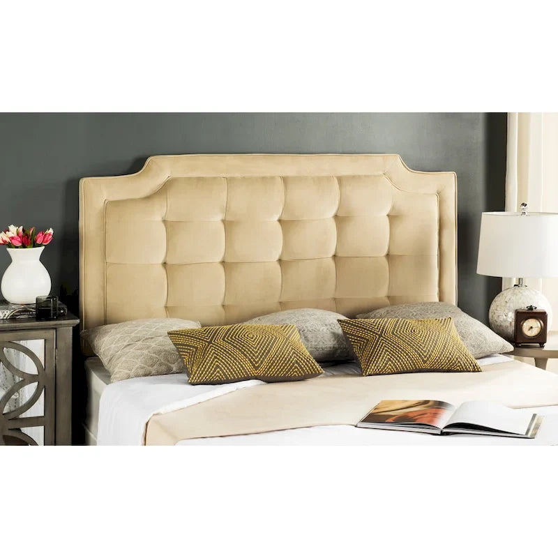 Cabecero tapizado capitoné King – Gris topo, estilo Hollywood Glam