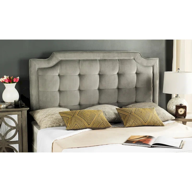 Cabecero tapizado capitoné King – Gris topo, estilo Hollywood Glam