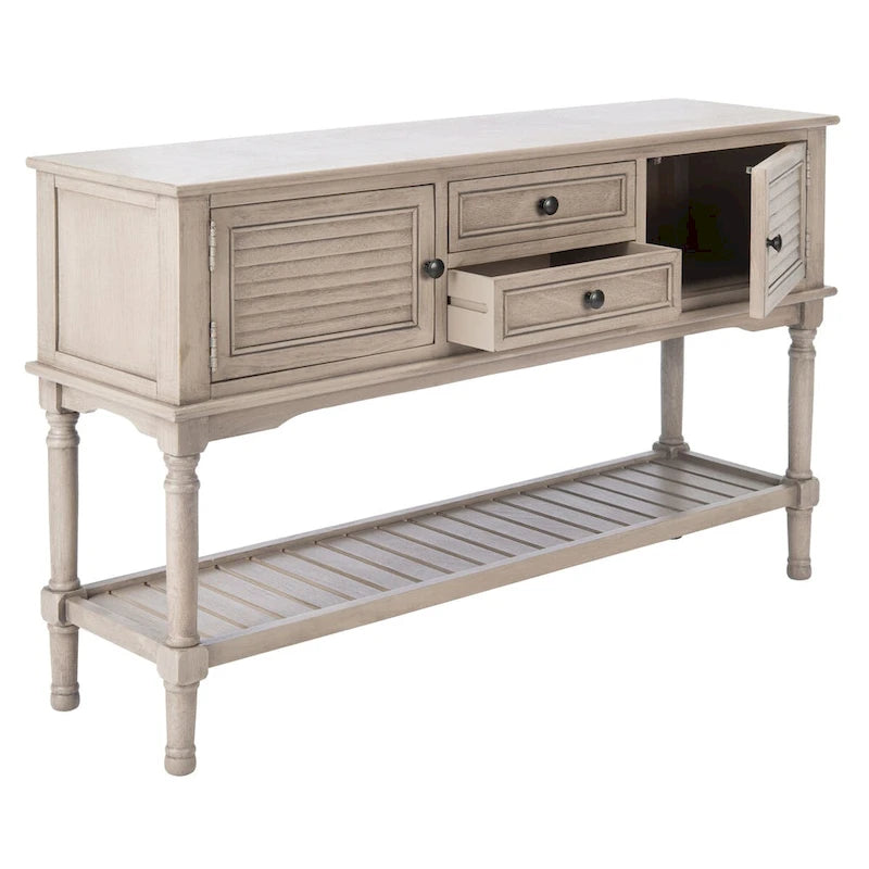 Mesa consola rústica con 2 cajones y 2 puertas – 119 cm de ancho, 4 acabados