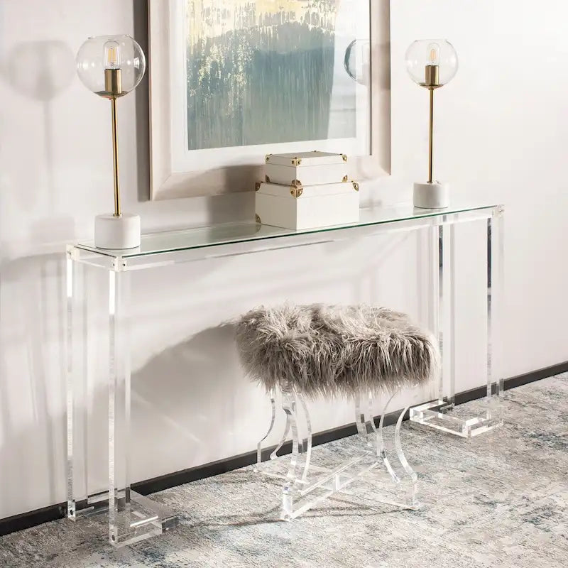 Mesa consola moderna de acrílico – Transparente, 60"An. x 10"Prof. x 30"Al.