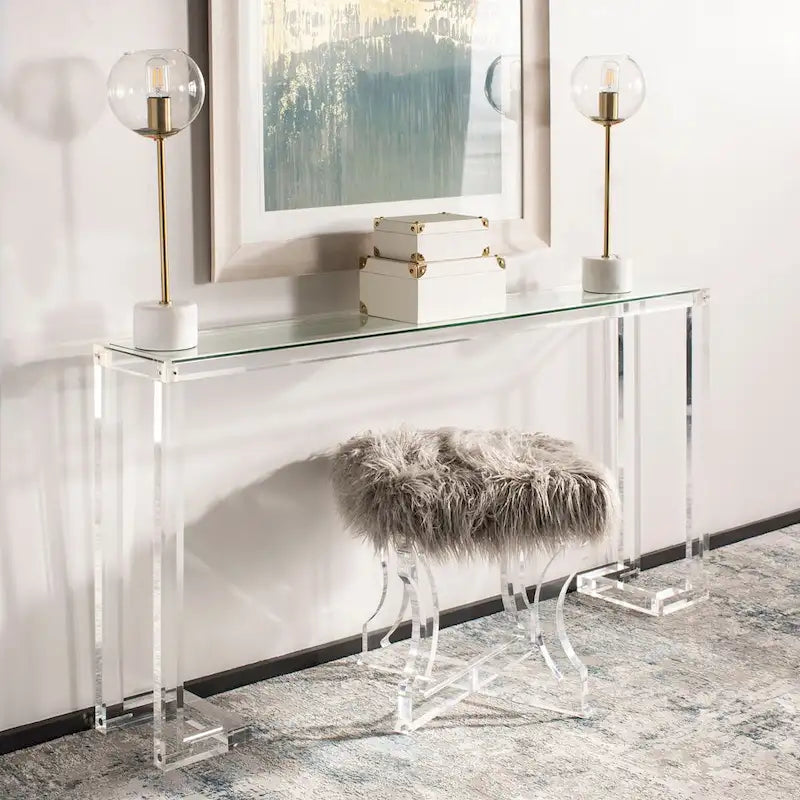 Mesa consola moderna de acrílico – Transparente, 60"An. x 10"Prof. x 30"Al.