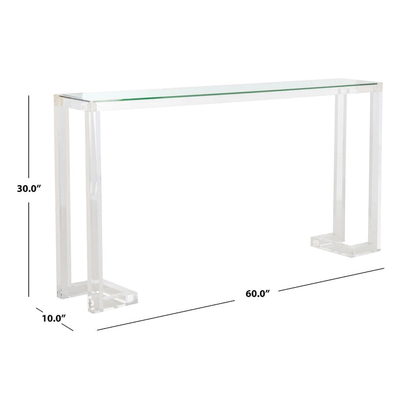 Mesa consola moderna de acrílico – Transparente, 60"An. x 10"Prof. x 30"Al.