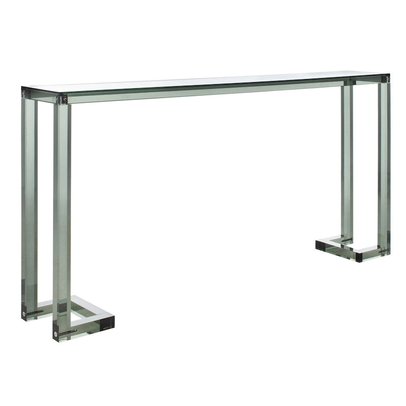 Mesa consola moderna de acrílico – Transparente, 60"An. x 10"Prof. x 30"Al.