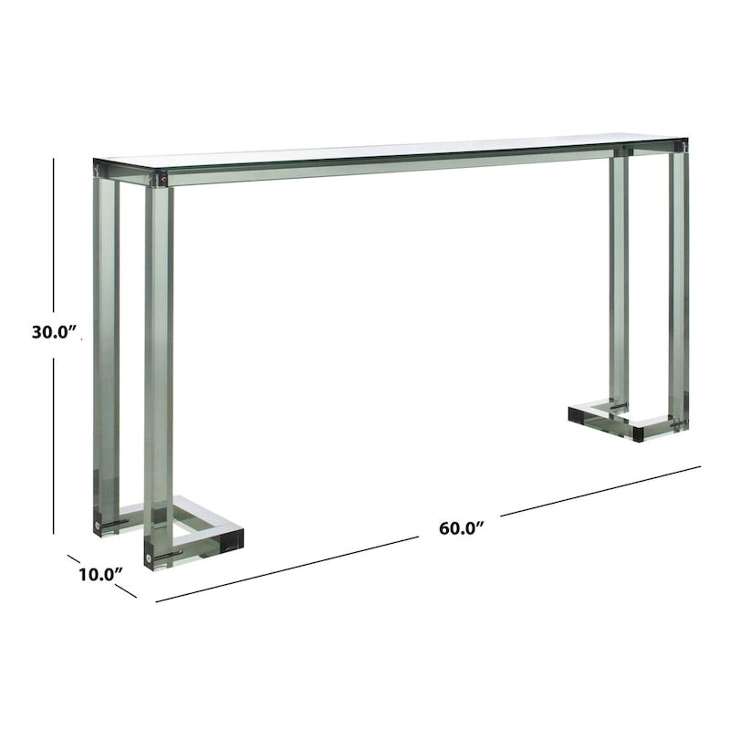 Mesa consola moderna de acrílico – Transparente, 60"An. x 10"Prof. x 30"Al.