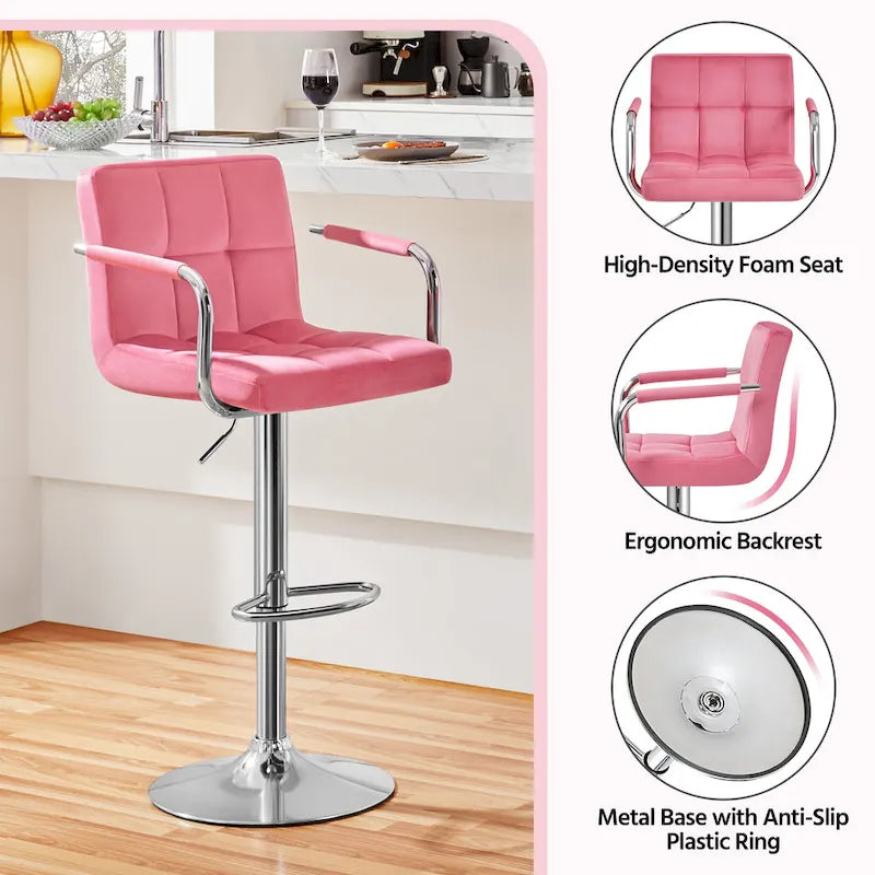 Taburetes de bar con giro de 360° y altura ajustable – Juego de 2, asientos de cocina modernos
