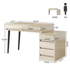 Escritorio de ordenador reversible con 5 cajones y soporte para impresora – Blanco de alto brillo