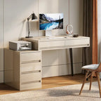 Escritorio de ordenador reversible con 5 cajones y soporte para impresora – Blanco de alto brillo