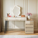 Escritorio de ordenador reversible con 5 cajones y soporte para impresora – Blanco de alto brillo