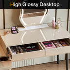 Escritorio de ordenador reversible con 5 cajones y soporte para impresora – Blanco de alto brillo