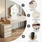 Escritorio de ordenador reversible con 5 cajones y soporte para impresora – Blanco de alto brillo