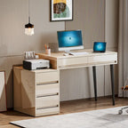 Escritorio de ordenador reversible con 5 cajones y soporte para impresora – Blanco de alto brillo