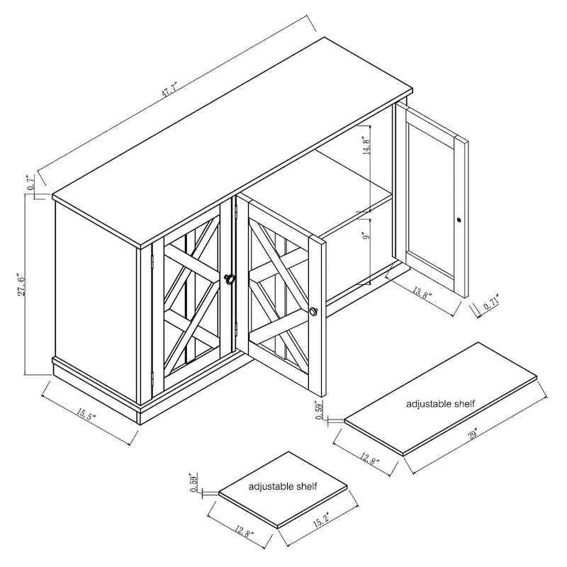 Mueble de TV de madera rústica natural de 48 pulg. - Para televisores de hasta 55 pulg.