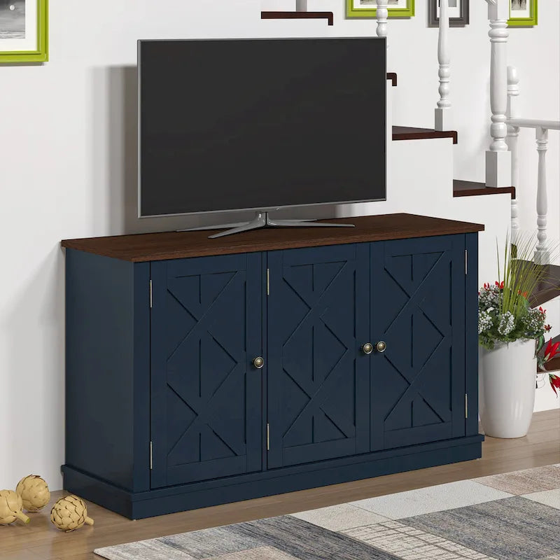 Mueble de TV de madera rústica natural de 48 pulg. - Para televisores de hasta 55 pulg.
