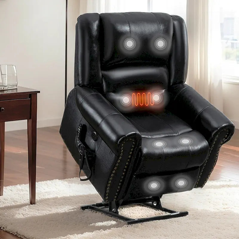 Sillones reclinables elevadores de cuero genuino con motor dual, masaje y calor, puertos USB