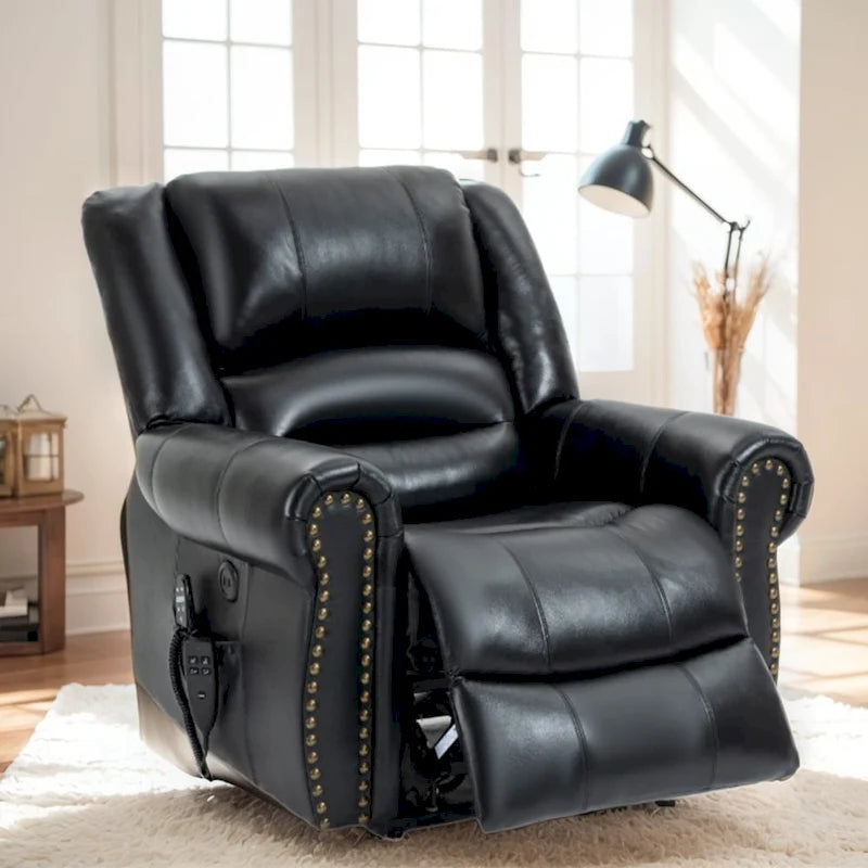 Sillones reclinables elevadores de cuero genuino con motor dual, masaje y calor, puertos USB