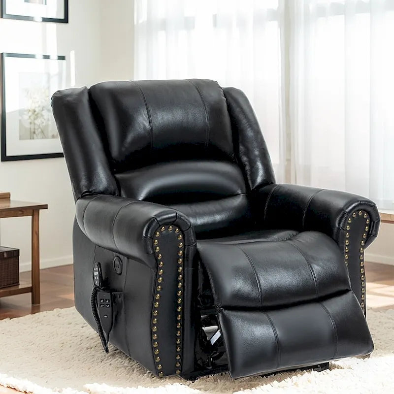 Sillones reclinables elevadores de cuero genuino con motor dual, masaje y calor, puertos USB