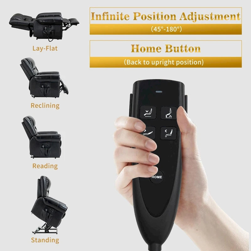 Sillones reclinables elevadores de cuero genuino con motor dual, masaje y calor, puertos USB