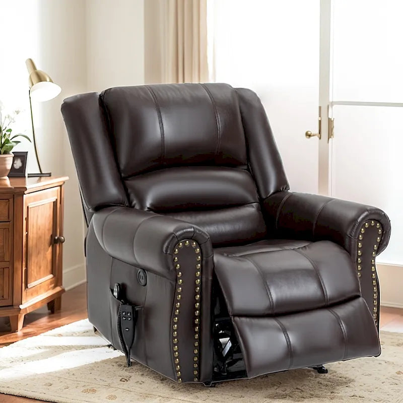 Sillones reclinables elevadores de cuero genuino con motor dual, masaje y calor, puertos USB